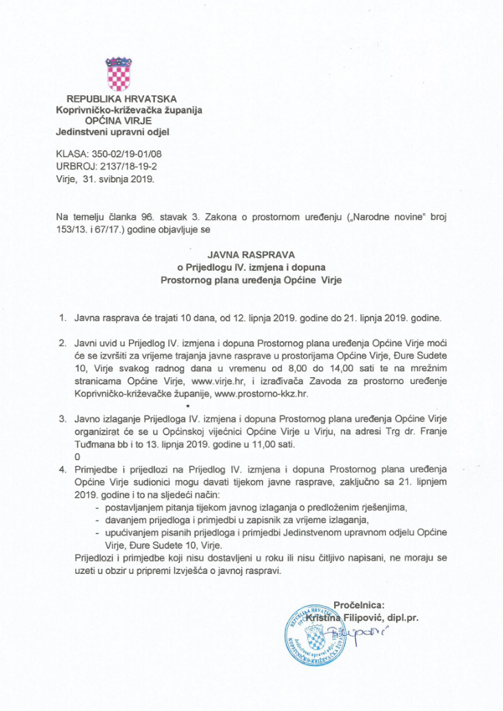 Javna rasprava o Prijedlogu IV. ID. PPUO Virje